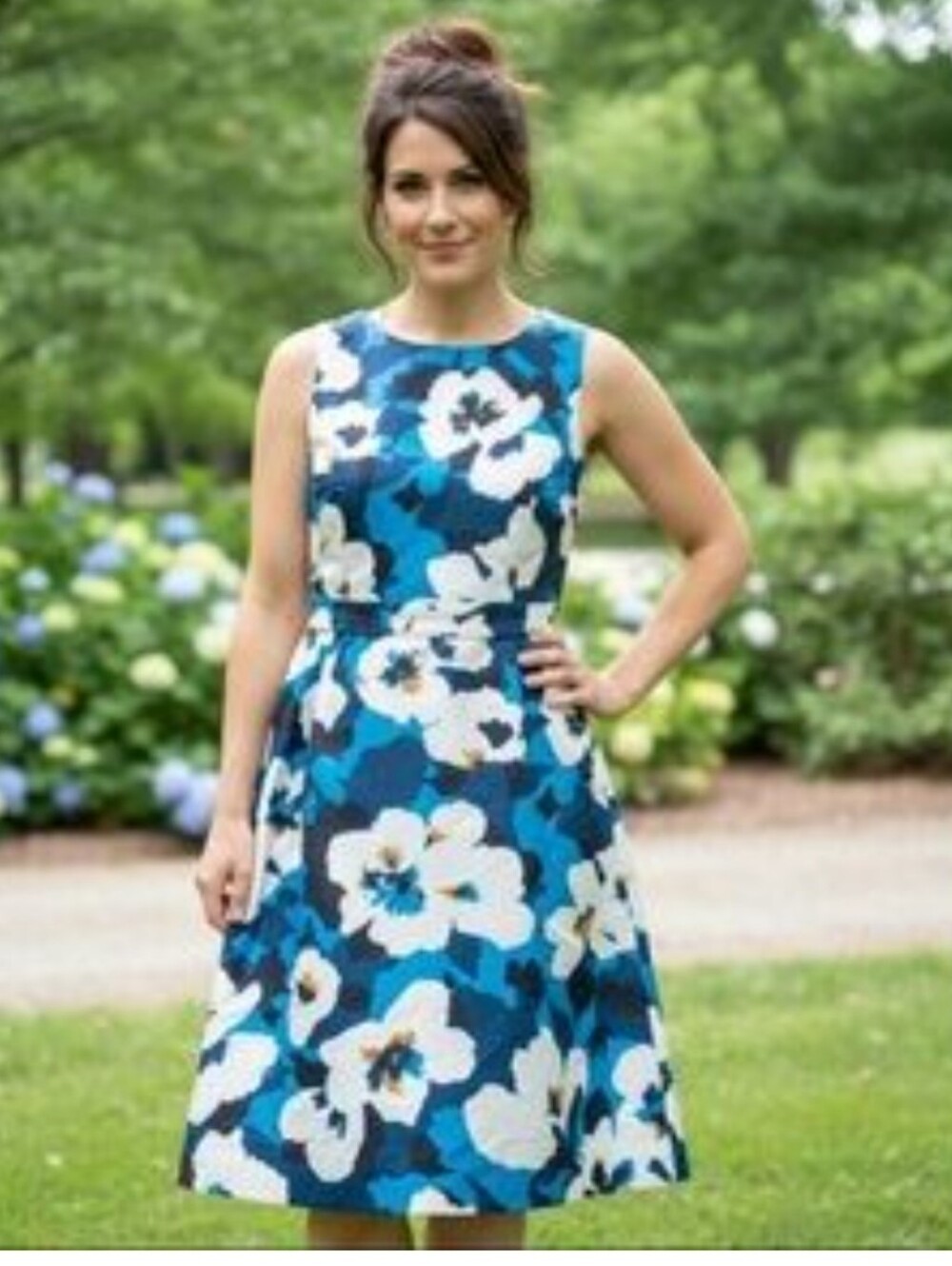 Oscar de la Renta Blue and White Floral Dress Size US 16